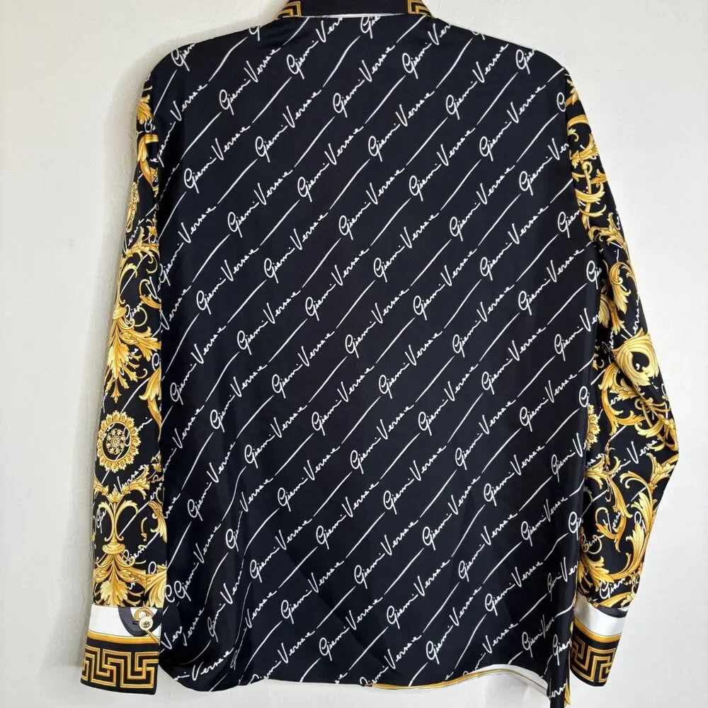 Versace Black & Gold Baroque Print Two-Piece Pantsuit - Picture 11 of 12